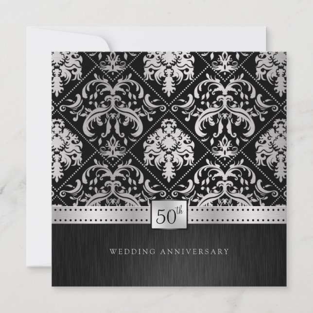 Elegant Black & Silver 50th Wedding Anniversary Invitation (Front)