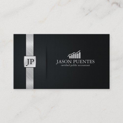 Elegant Black  Silver Accounting with Graph Logo Business Card