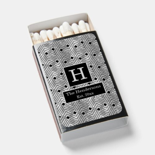 Elegant Black Silver Art Deco Diamonds 2G DIY BG Matchboxes