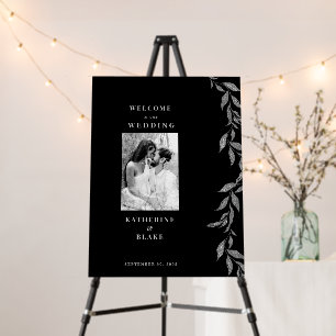 Elegant Black & Silver B/W Photo Wedding Welcome Foam Board