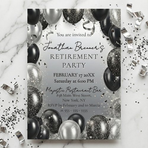Elegant Black Silver Balloons Retirement Party