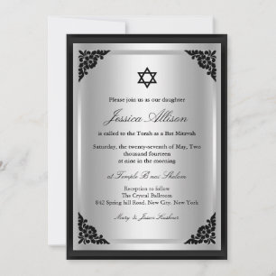 Elegant Black & Silver bat mitzvah Invitation