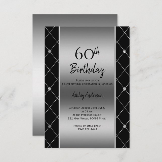 Elegant Black & Silver Birthday Invitation (Front/Back)