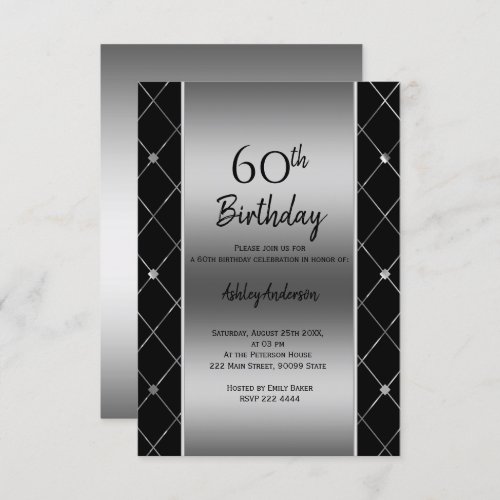 Elegant Black  Silver Birthday Invitation