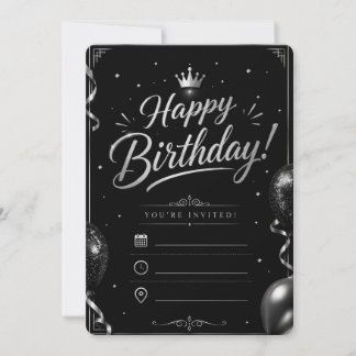 Elegant Black & Silver Birthday Invitation
