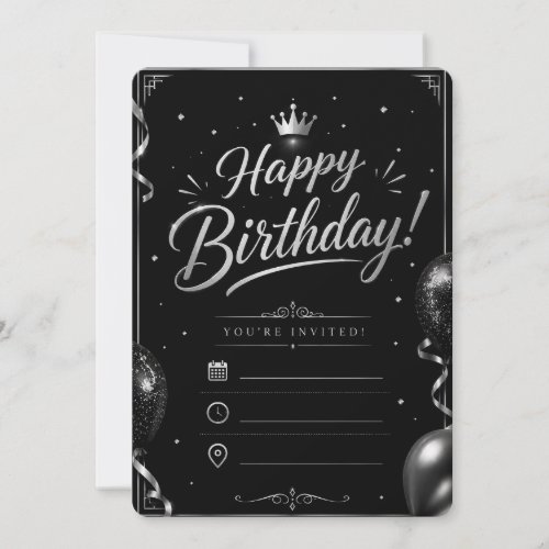 Elegant Black & Silver Birthday Invitation