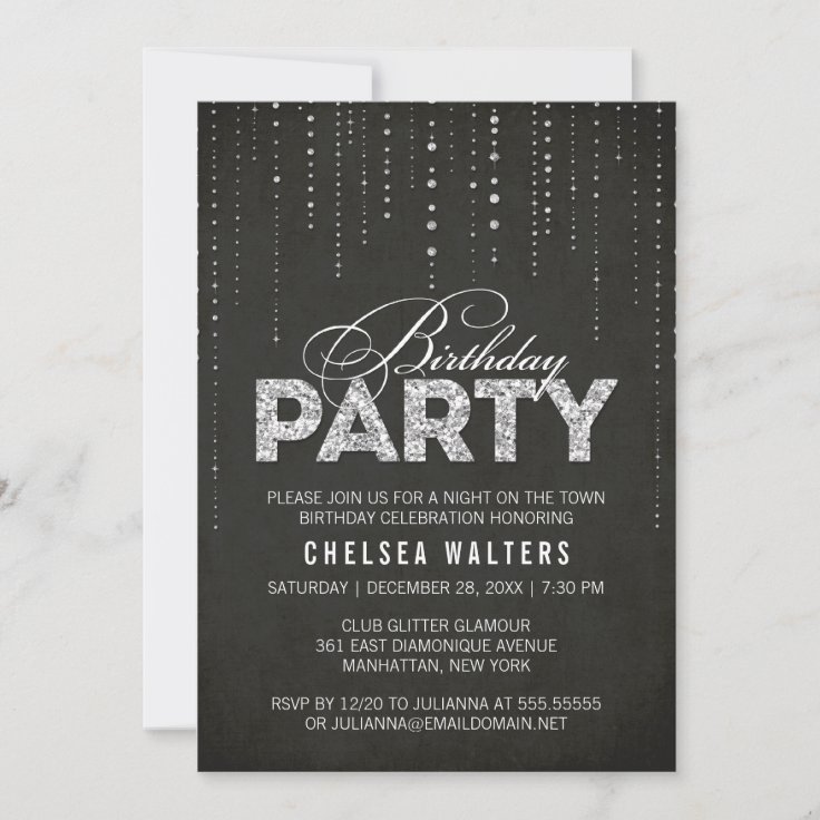 Elegant Black & Silver Birthday Party Invitation 