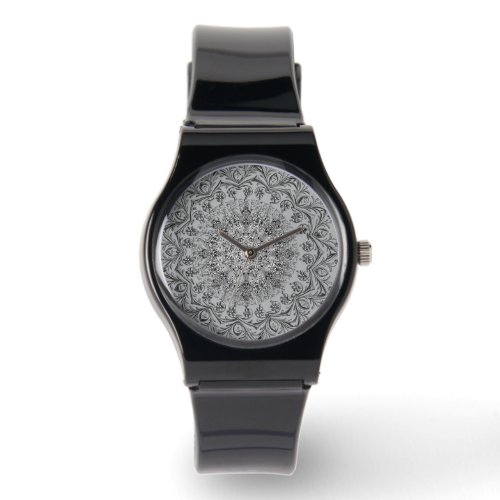 Elegant Black & Silver Bohemian Mandala Wrist Watc Watch