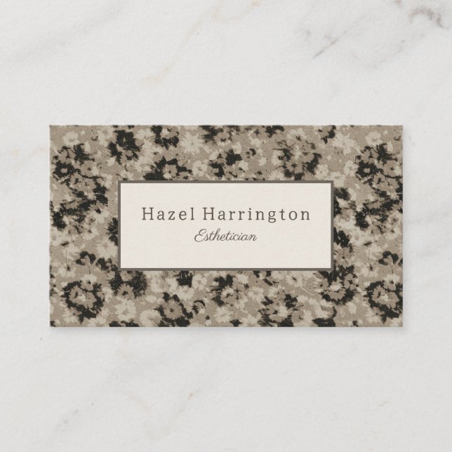 Elegant Black Silver Business Card Abstract Floral (Front)