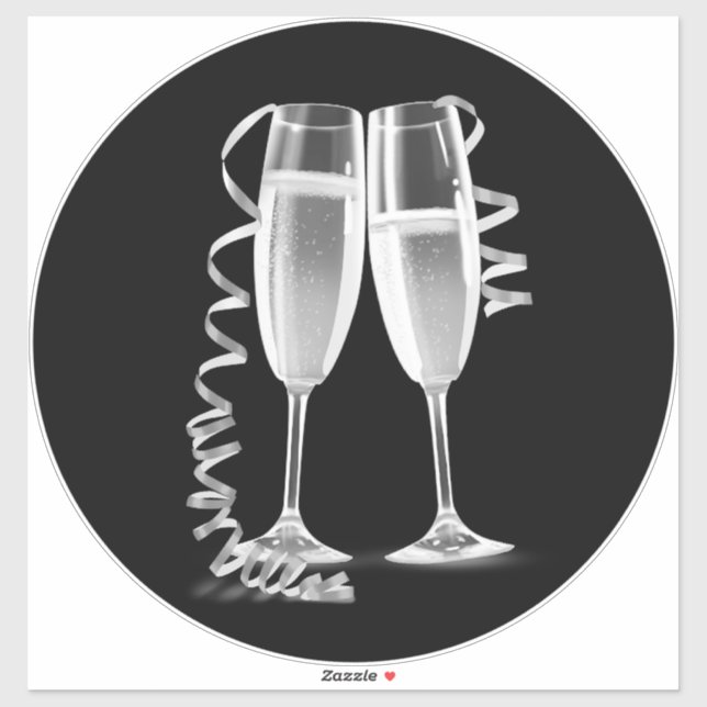 Elegant Black Silver Champagne Glass Stickers (Sheet)