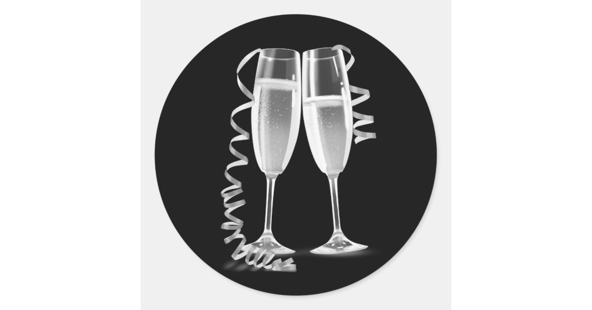 Elegant Black Silver Champagne Glass Stickers | Zazzle