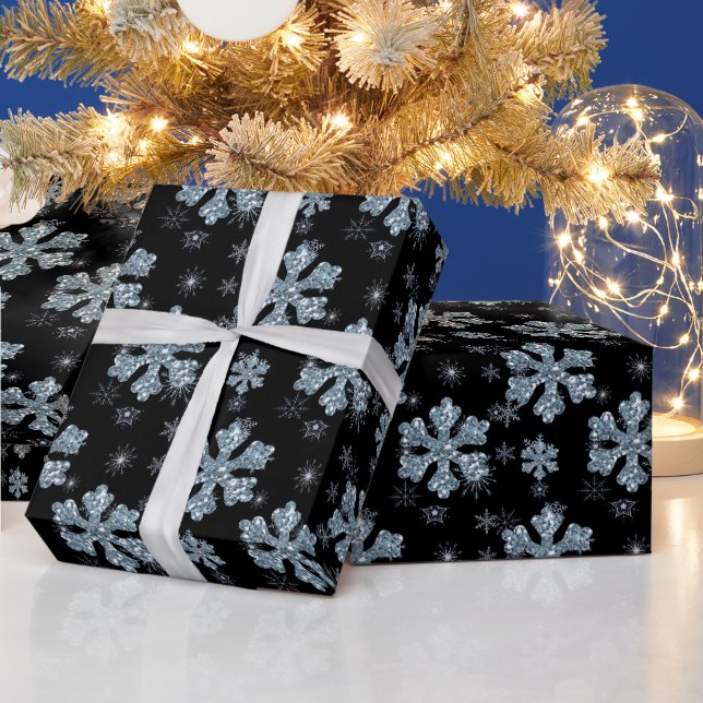 Elegant Black Silver Christmas Snowflake Wrapping Paper (Holidays)