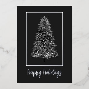 Elegant Black Silver Christmas Tree Foil Holiday Card
