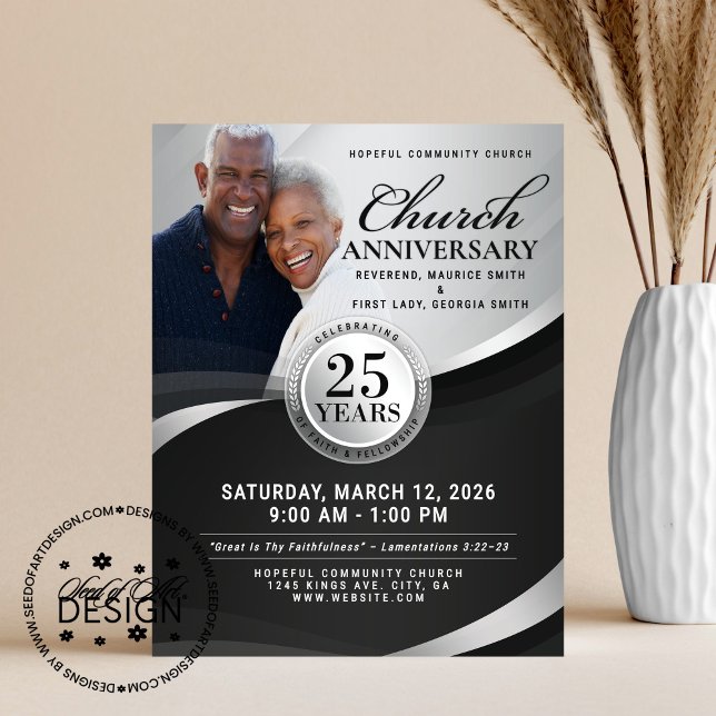 Elegant Black & Silver Church Anniversary  Flyer (Creator Uploaded)