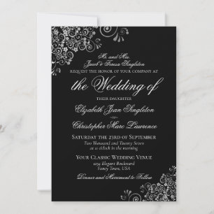 Elegant Black & Silver Classic Formal Wedding Invitation