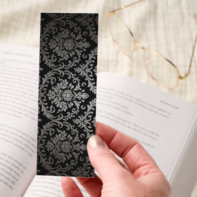 Elegant Black & Silver Damask Bookmark (Hand)