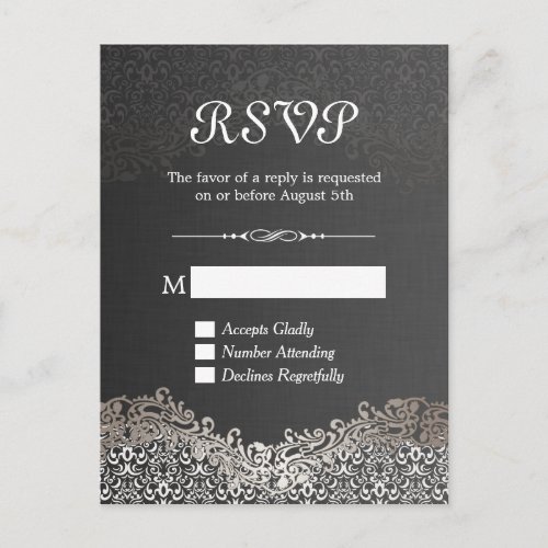 Elegant Black Silver Damask RSVP Reply Card
