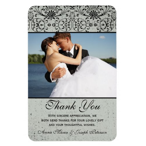 Elegant black silver damask wedding thank you magnet