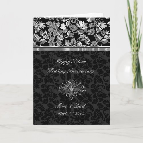 Elegant Black  Silver Damasks Card