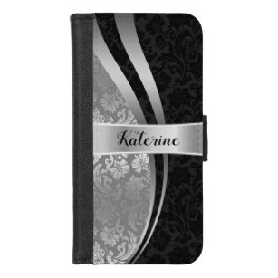Elegant Black & Silver Damasks Geometric Design iPhone 8/7 Wallet Case