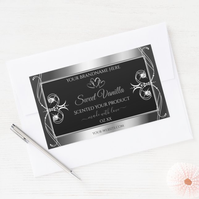 Elegant Black Silver Decor Product Labels Diamonds (Envelope)