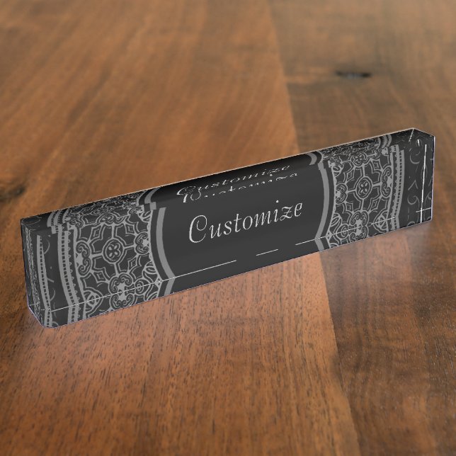 Elegant Black & Silver Desk Name Plate (Side)
