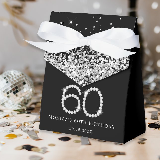 Elegant Black Silver Diamonds 60th Birthday Favor Boxes (Creator Uploaded)