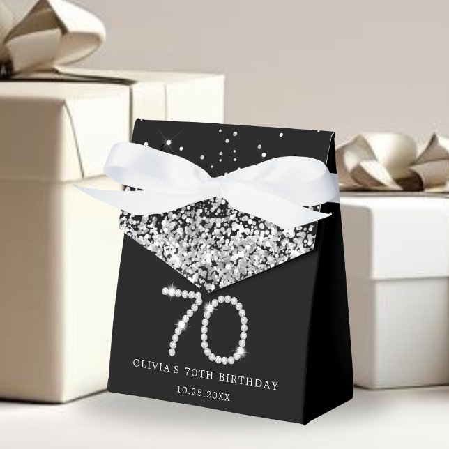 Elegant Black Silver Diamonds 70th Birthday Favor Boxes (Elegant Diamonds 70th Birthday Favor boxes)