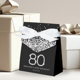 Elegant Black Silver Diamonds 80th Birthday Favor Boxes
