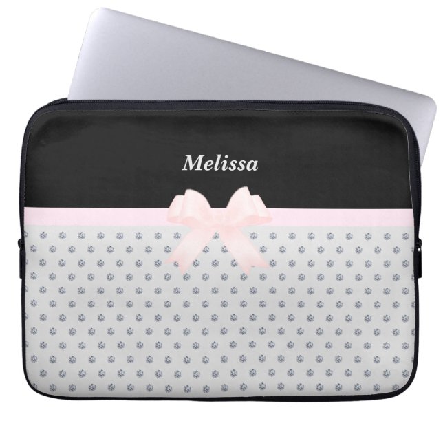 Elegant Black & Silver Diamonds Laptop Sleeve (Front)