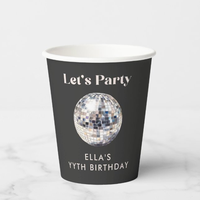 Elegant Black & Silver Disco Ball 18th Birthday Paper Cups (Front)