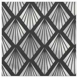 Elegant Black Silver Fan Diamond Art Deco Fabric