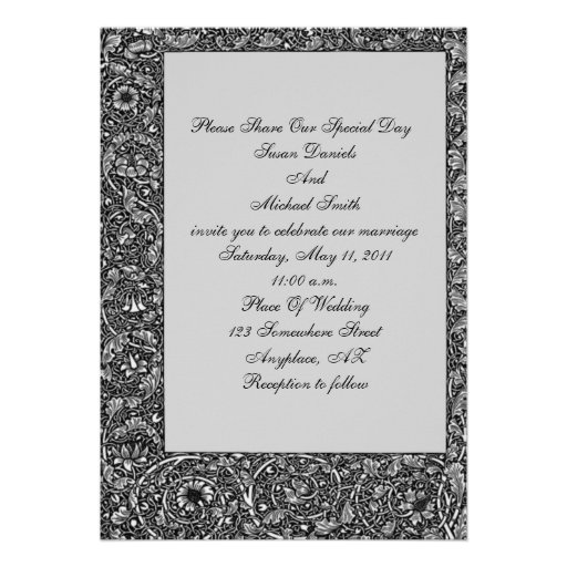 Elegant Black Silver Floral Border Wedding Invite 5