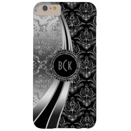 Elegant Black  Silver Floral Damask Barely There iPhone 6 Plus Case