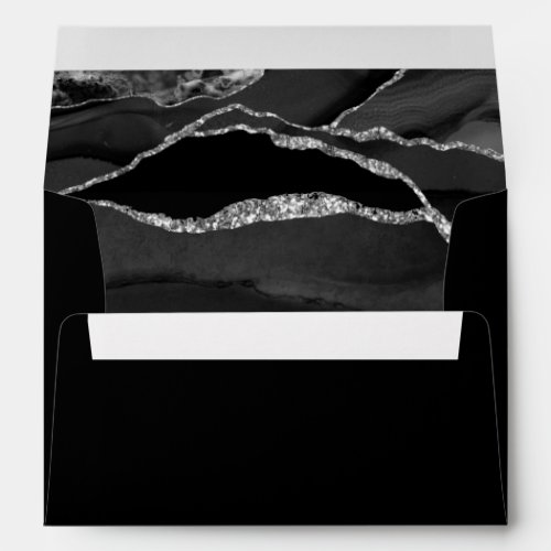 Elegant Black Silver Foil Agate Wedding Envelope