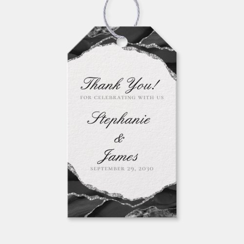 Elegant Black Silver Foil Agate Wedding Gift Tags