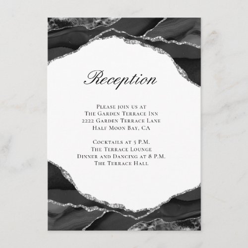 Elegant Black Silver Foil Agate Wedding Reception Enclosure Card