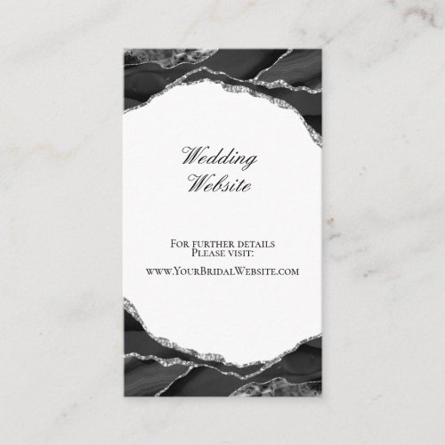 Elegant Black Silver Foil Agate Wedding Website Enclosure Card