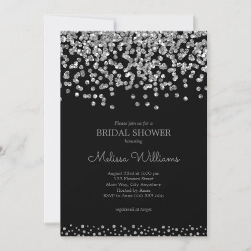Elegant Black Silver Foil Confetti Bridal Shower Invitation