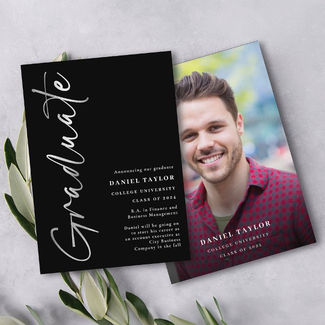 Elegant Black Silver Foil Graduation Announcement (Creator Uploaded)