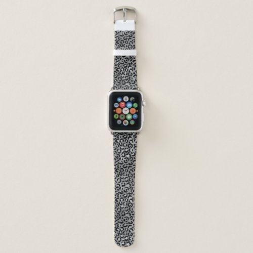 Elegant Black Silver Foil Grey Leopard Apple Watch Band