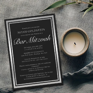 Elegant Black Silver Formal Bar Mitzvah Invitation