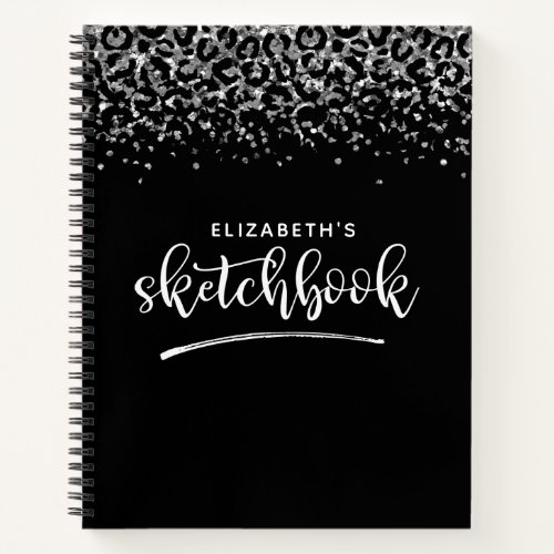 Elegant Black Silver Glitter Artist Sketchbook Notebook