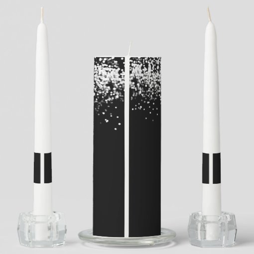 Elegant Black Silver Glitter Bride Groom Names Unity Candle Set Zazzle