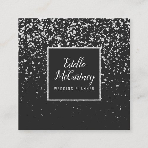 Elegant black silver glitter chic wedding planner square business card