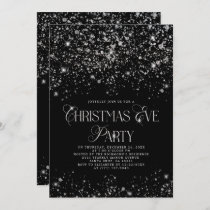 Elegant Black Silver Glitter Christmas Eve Party Invitation