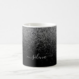 Elegant Black Silver Glitter Girly Monogrammed Coffee Mug