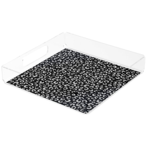 Elegant Black Silver Glitter Leopard Pattern Acrylic Tray