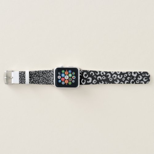 Elegant Black Silver Glitter Leopard Pattern Apple Watch Band