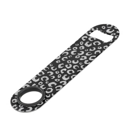 Elegant Black Silver Glitter Leopard Pattern Bar Key